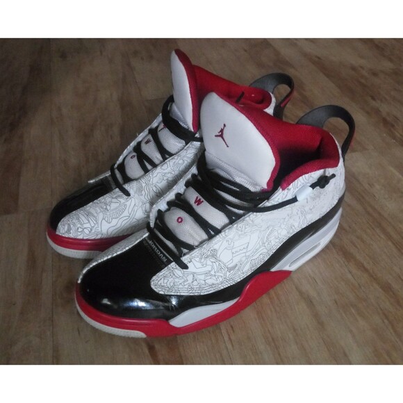 Mens Size 10.5 Retro Jordan Dub-Zeros w/Laser Etching in White/Black/Varsity Red